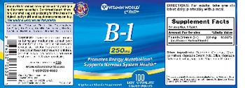 Vitamin World B-1 250 mg - vegetarian vitamin supplement