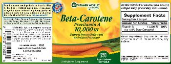 Vitamin World Beta-Carotene Provitamin A 10,000 IU - supplement