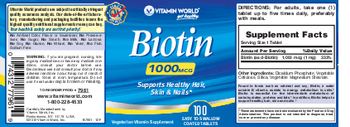 Vitamin World Biotin 1000 mcg - vegetarian vitamin supplement