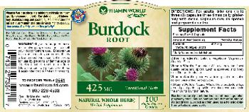 Vitamin World Burdock Root 425 mg - natural whole herb