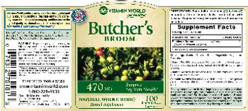 Vitamin World Butcher's Broom 470 mg - natural whole herb herbal supplement