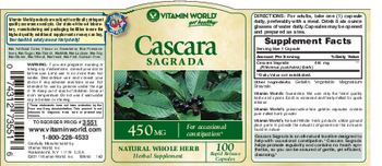 Vitamin World Cascara Sagrada 450 mg - natural whole herb