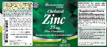 Vitamin World Chelated Zinc 25 mg - vegetarian supplement