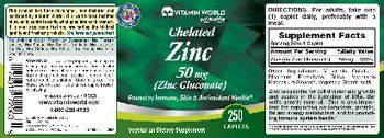 Vitamin World Chelated Zinc 50 mg - vegetarian supplement