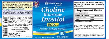 Vitamin World Choline Bitartrate Inositol 500 mg - 