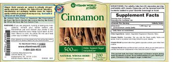 Vitamin World Cinnamon 500 mg - herbal supplement
