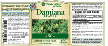 Vitamin World Damiana Leaves 450 mg - herbal supplement
