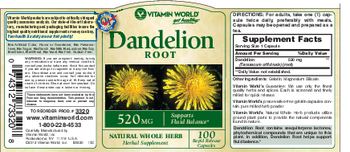 Vitamin World Dandelion Root 520 mg - herbal supplement