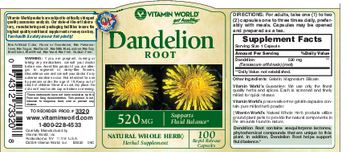 Vitamin World Dandelion Root - natural whole herb