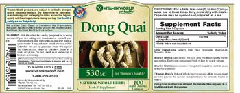 Vitamin World Dong Quai 530 mg - natural whole herb herbal supplement