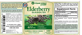 Vitamin World Elderberry Sambucus 400 mg - natural whole herb herbal supplement