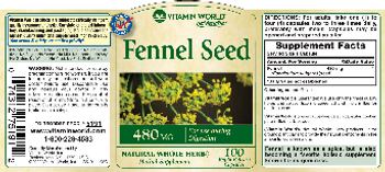 Vitamin World Fennel Seed 480 mg - natural whole herb herbal supplement