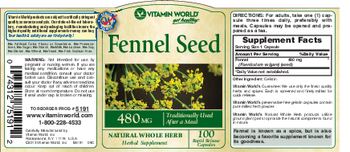 Vitamin World Fennel Seed 480 mg - herbal supplement