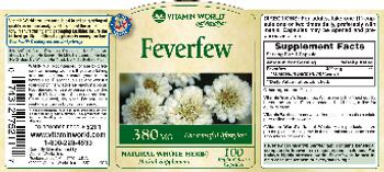 Vitamin World Feverfew 380 mg - natural whole herb herbal supplement