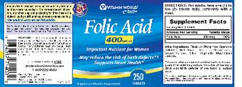 Vitamin World Folic Acid 400 mcg - supplement