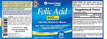 Vitamin World Folic Acid 400 mcg - vegetarian vitamin supplement