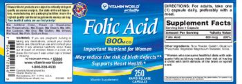 Vitamin World Folic Acid 800 mcg - vitamin supplement