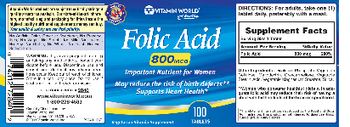 Vitamin World Folic Acid 800 mcg - vegetarian vitamin supplement