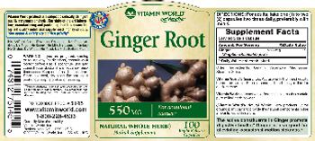 Vitamin World Ginger Root 550 mg - natural whole herb herbal supplement