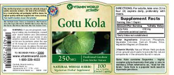 Vitamin World Gotu Kola 250 mg - natural whole herb vegetarian herbal supplement