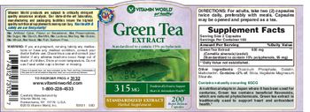Vitamin World Green Tea Extract 315 mg - herbal supplement