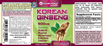 Vitamin World Korean Ginseng 500 mg - herbal supplement
