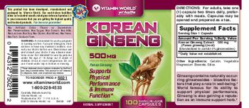 Vitamin World Korean Ginseng 500 mg - herbal supplement