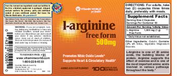 Vitamin World L-Arginine 500 mg - amino acid supplement