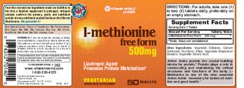 Vitamin World L-Methionine Free Form 500 mg - 