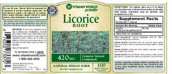 Vitamin World Licorice Root - natural whole herb