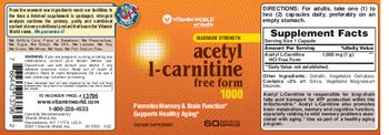 Vitamin World Maximum Strength Acetyl L-Carnitine 1000 - supplement