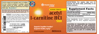 Vitamin World Maximum Strength Acetyl L-Carnitine HCl 1000 - supplement