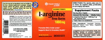 Vitamin World Maximum Strength L-Arginine 1000 mg - 