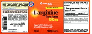Vitamin World Maximum Strength L-Arginine 1000 mg - amino acid supplement