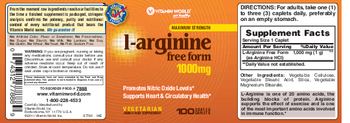 Vitamin World Maximum Strength L-Arginine 1000 mg - amino acid supplement