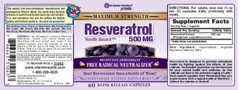 Vitamin World Maximum Strength Resveratrol Youth Guard 500 mg - 