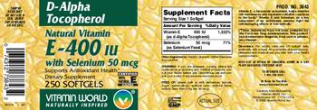 Vitamin World Natural Vitamin E-400 IU With Selenium 50 mcg - supplement