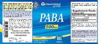 Vitamin World PABA 500 mg - supplement