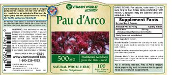 Vitamin World Pau D'Arco 500 mg - herbal supplement