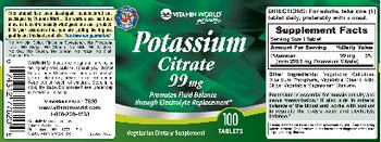 Vitamin World Potassium Citrate 99 mg - vegetarian supplement