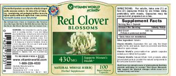 Vitamin World Red Clover Blossoms 430 mg - natural whole herb herbal supplement