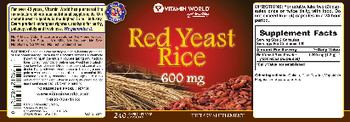 Vitamin World Red Yeast Rice 600 mg - supplement