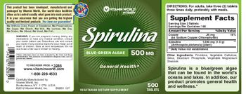 Vitamin World Spirulina 500 mg - vegetarian supplement