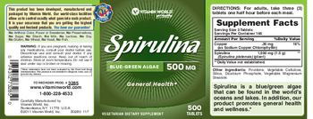 Vitamin World Spirulina Blue-Green Algae 500 mg - 