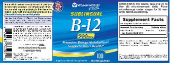 Vitamin World Sublingual B-12 500 mcg - supplement