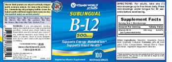 Vitamin World Sublingual B-12 500 mcg - vegetarian vitamin supplement