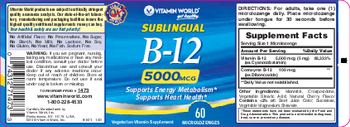 Vitamin World Sublingual B-12 5000 mcg - vegetarian vitamin supplement