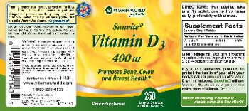 Vitamin World Sunvite Vitamin D3 400 IU - vitamin supplement