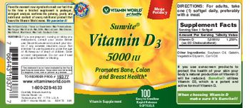 Vitamin World Sunvite Vitamin D3 5000 IU - vitamin supplement