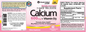 Vitamin World Timed Release Calcium 600 mg + Vitamin D3 - supplement